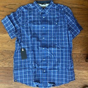 Men’s L Blue Plaid Button Up Shirt- NWT